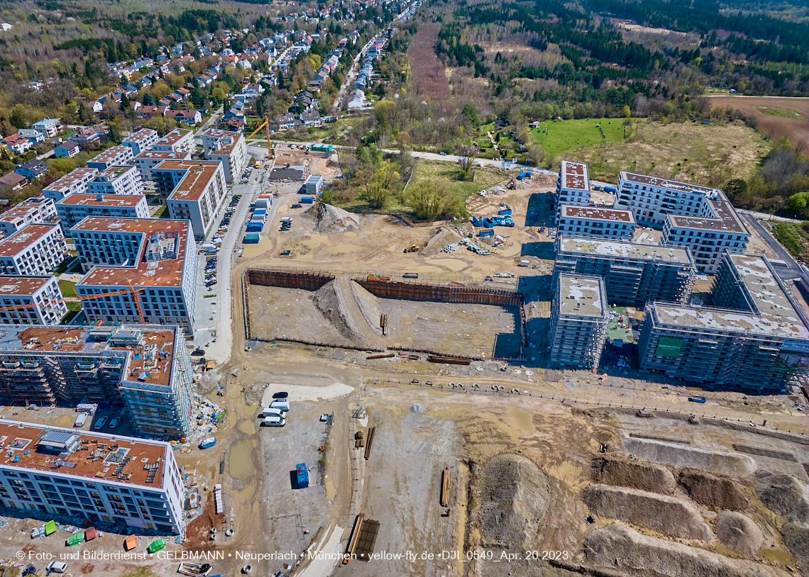 21.04.2023 - Luftbilder von der Baustelle Alexisquartier und Pandion Verde in Neuperlach